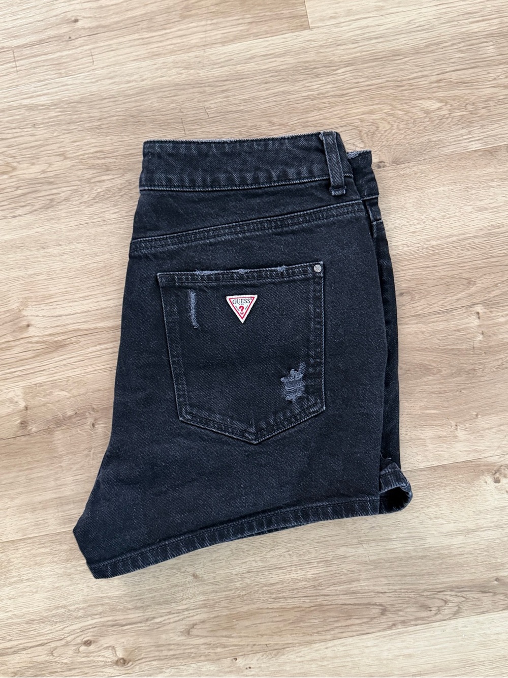 GUESS Black Denim Shorts with Back Pocket Logo